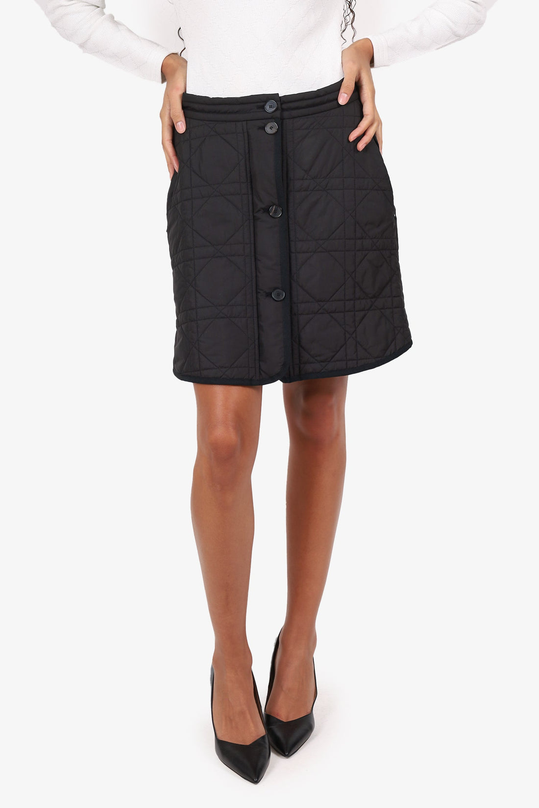 Christian Dior Grey Nylon Macrocannage Mini Skirt Size 8