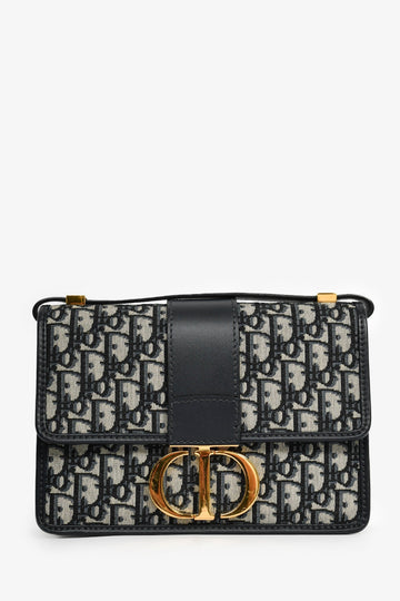 Christian Dior 2019 Navy Leather/Oblique 30 Montaigne Shoulder Bag