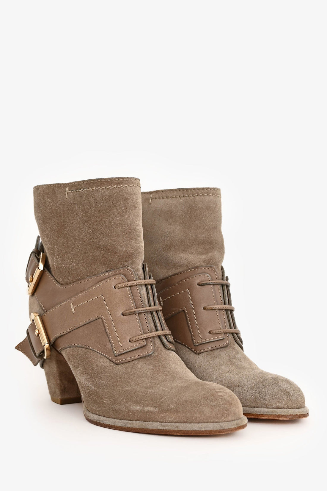 Christian Dior Beige Suede Leather Buckle Detail Ankle Boots Size 35.5