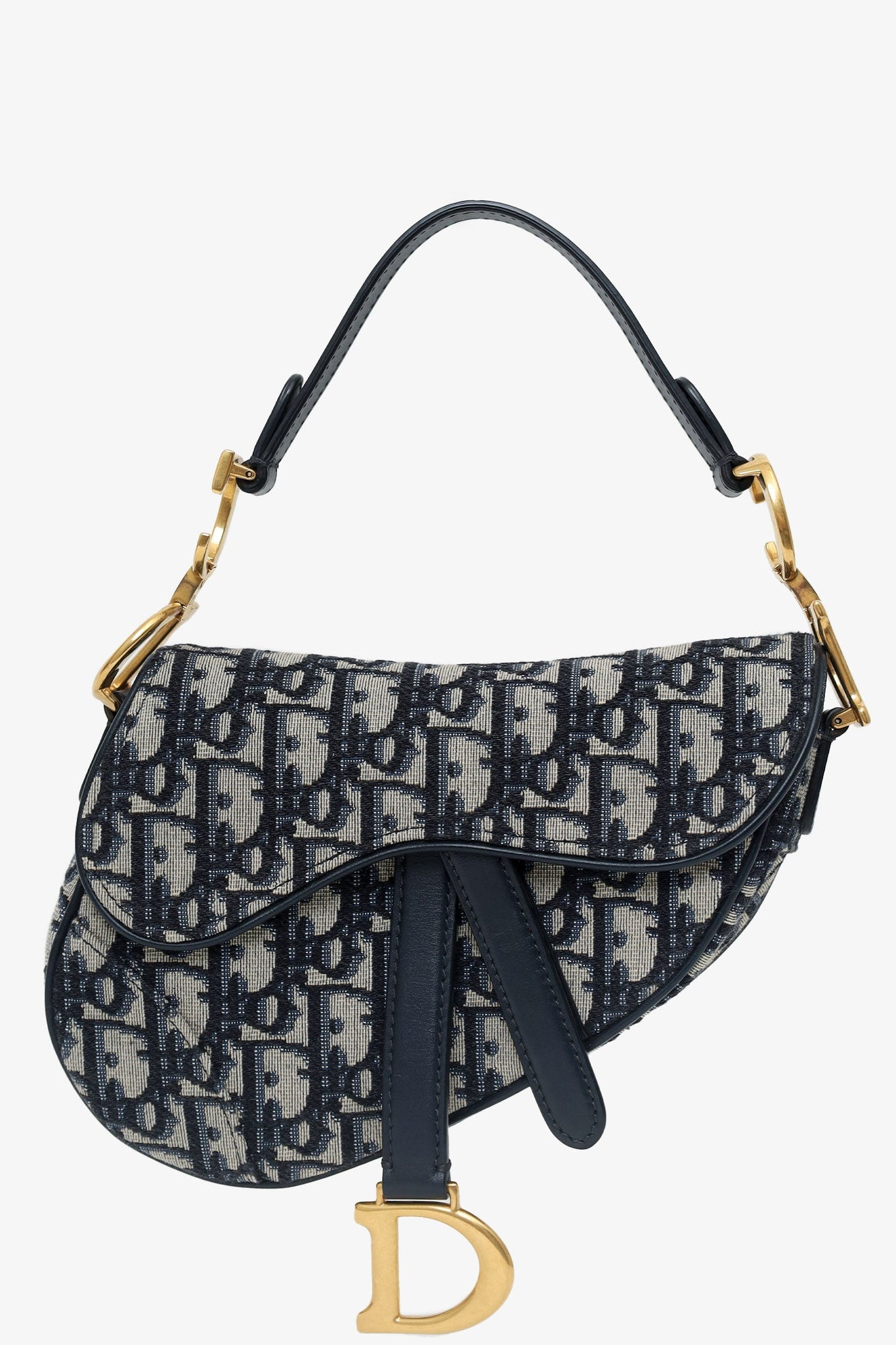 Christian Dior 2019 Blue Oblique Jacquard Mini Saddle Bag With Strap