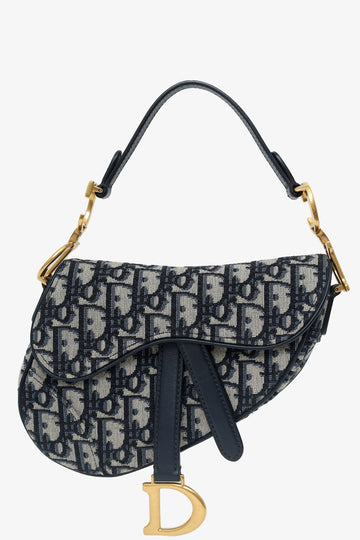 Christian Dior 2019 Blue Oblique Jacquard Mini Saddle Bag With Strap