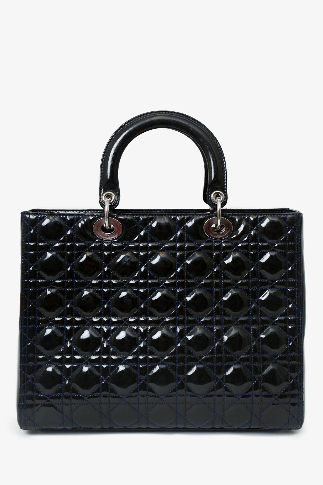 Christian Dior 2009 Black Patent Large Lady Dior Top Handle With Strap