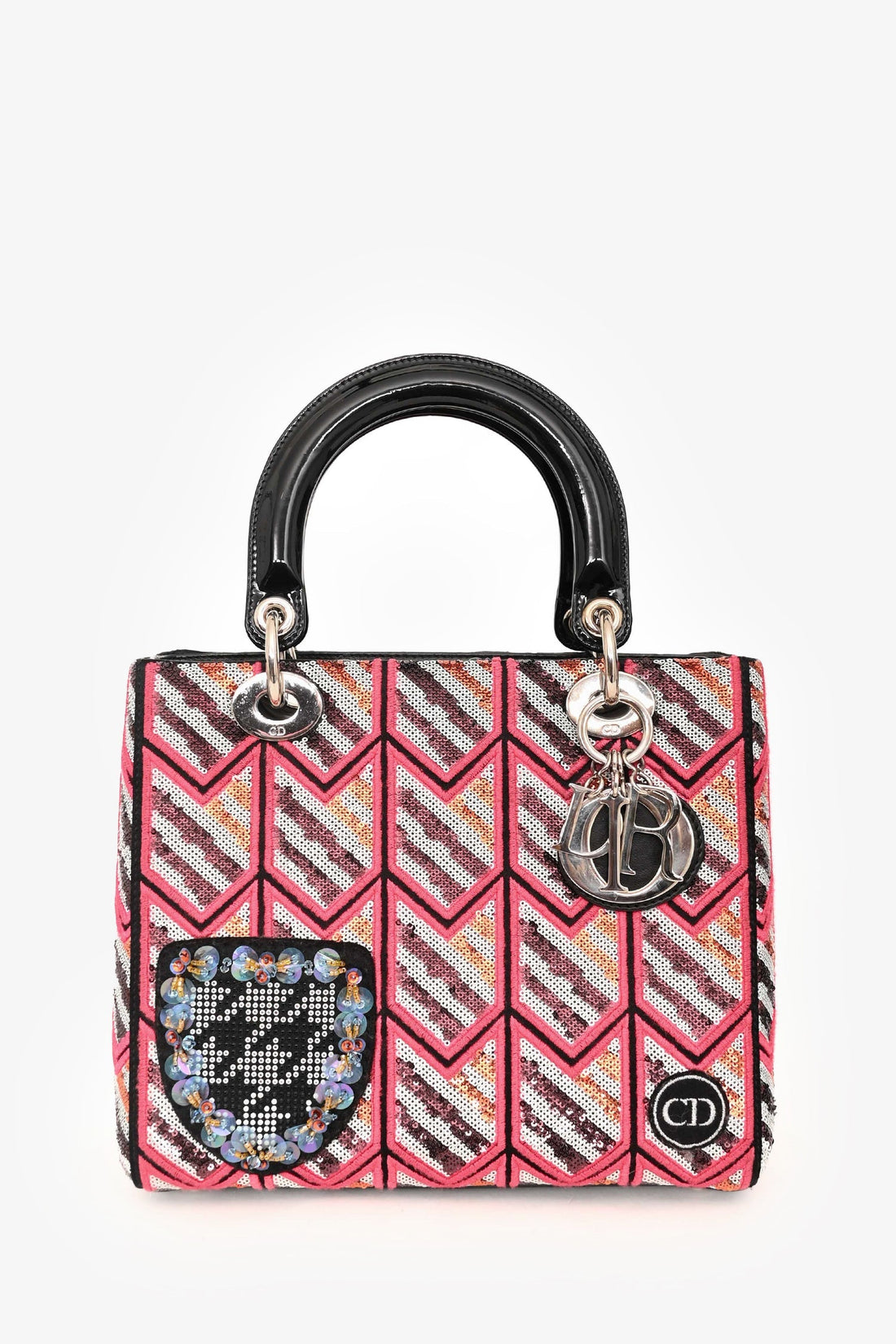 Christian Dior 2015 Black Patent Leather Sequin Lady Dior with Strap