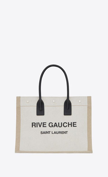 Rive Gauche Small Tote Bag In Linen And Leather