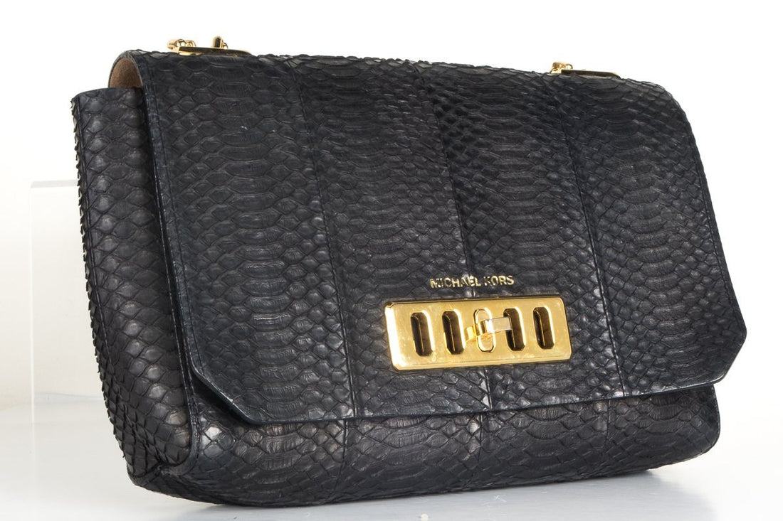 Michael Kors Black Leather Snakeskin Shoulder Bag