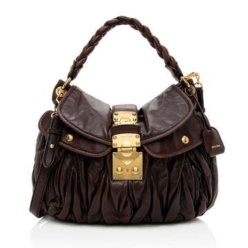 Miu Miu Calfskin Lux Matelasse Coffer Shoulder Bag (SHF-14874)