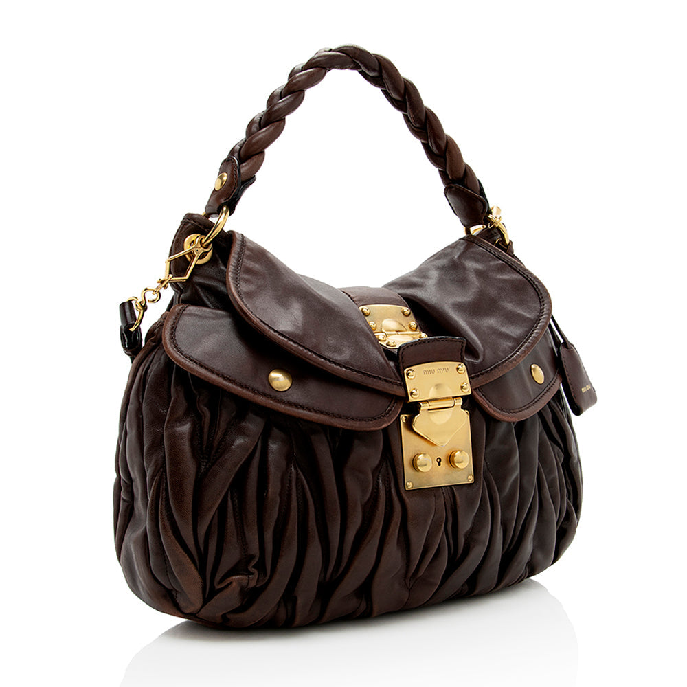 Miu Miu Calfskin Lux Matelasse Coffer Shoulder Bag (SHF-14874)