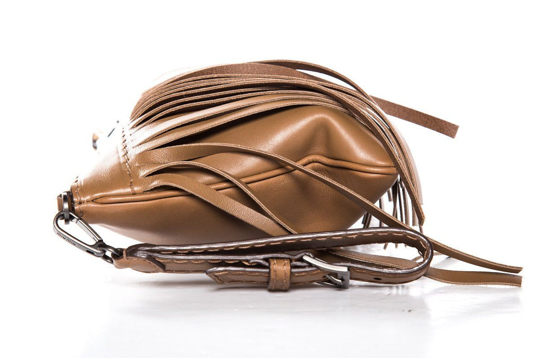 Miu Miu Light Brown Fringe Detail Leather Wristlet Clutch