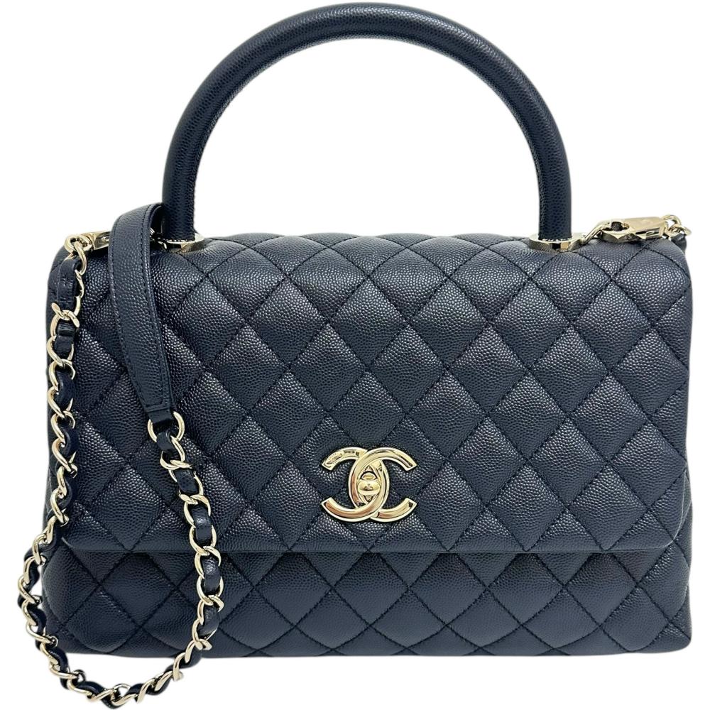 Chanel Caviar Skin Coco Handle Bag Navy