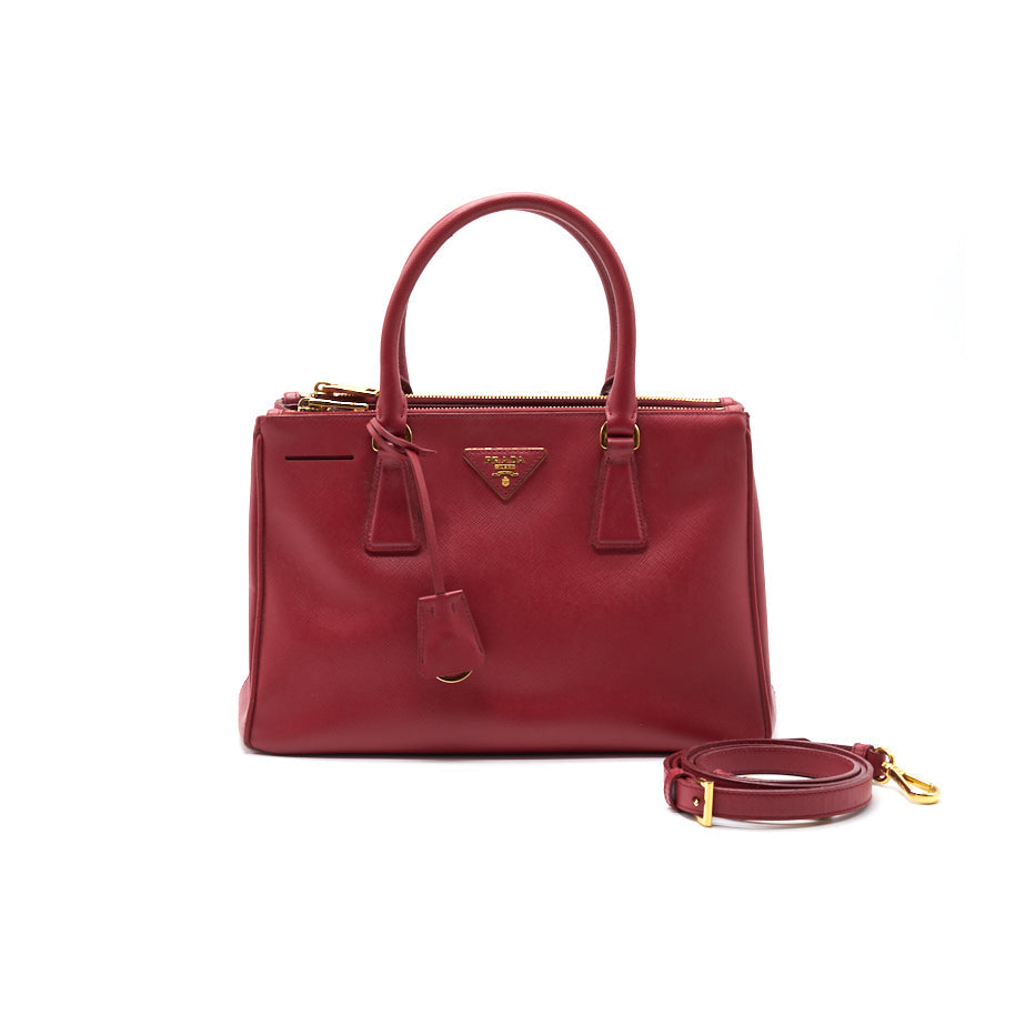 Prada Fuoco Saffiano Lux Leather Medium Double Zip Tote