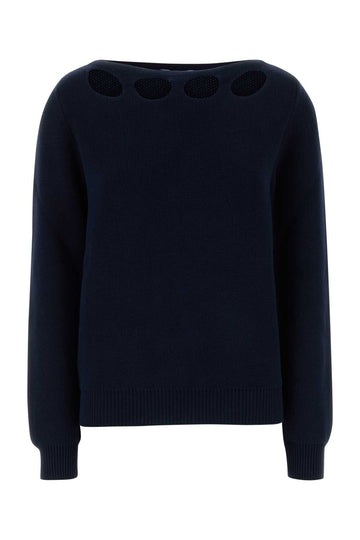 PRADA Cotton Crew-Neck Sweater with Cut-Out Front Details