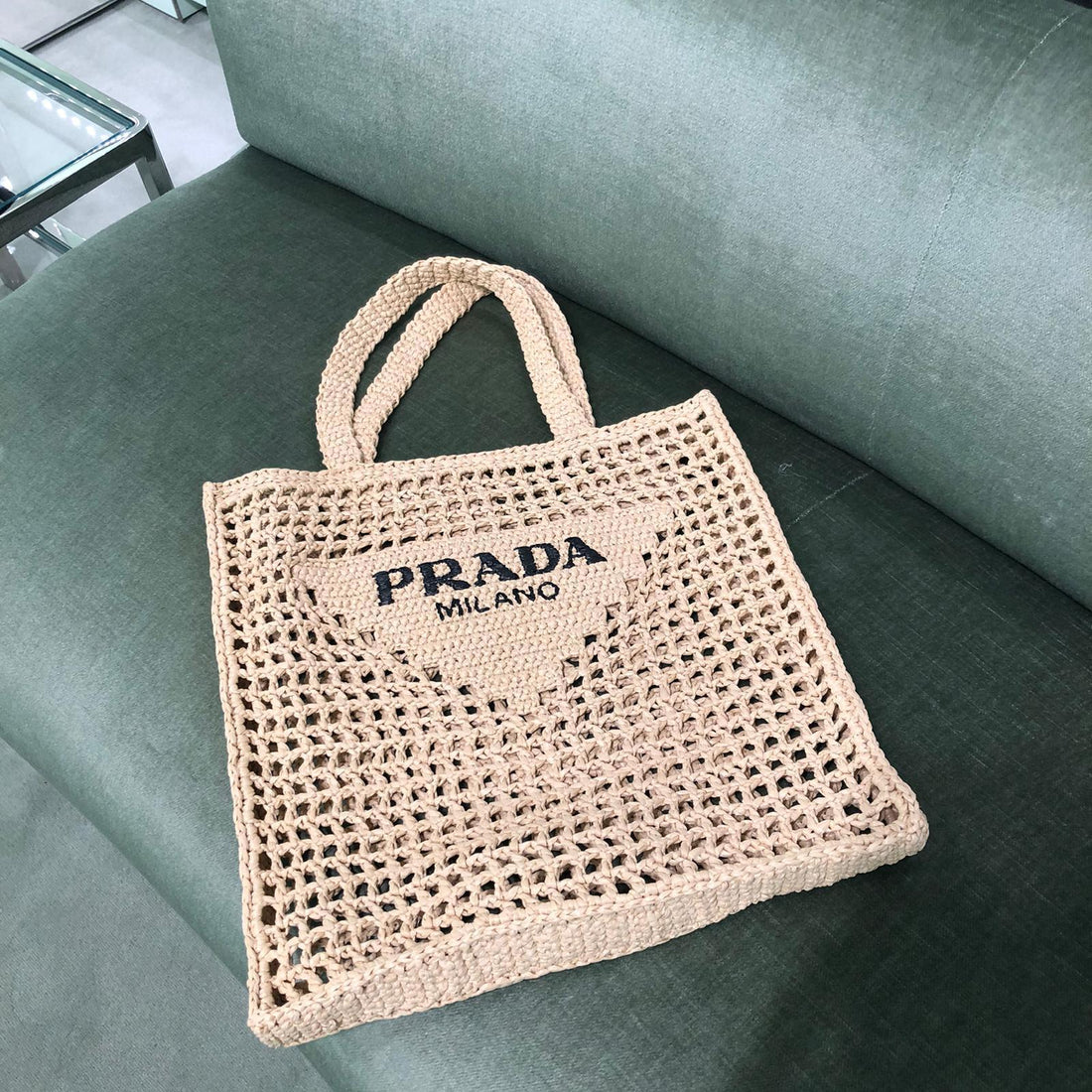 Prada Raffia Tote Bag (Tan)