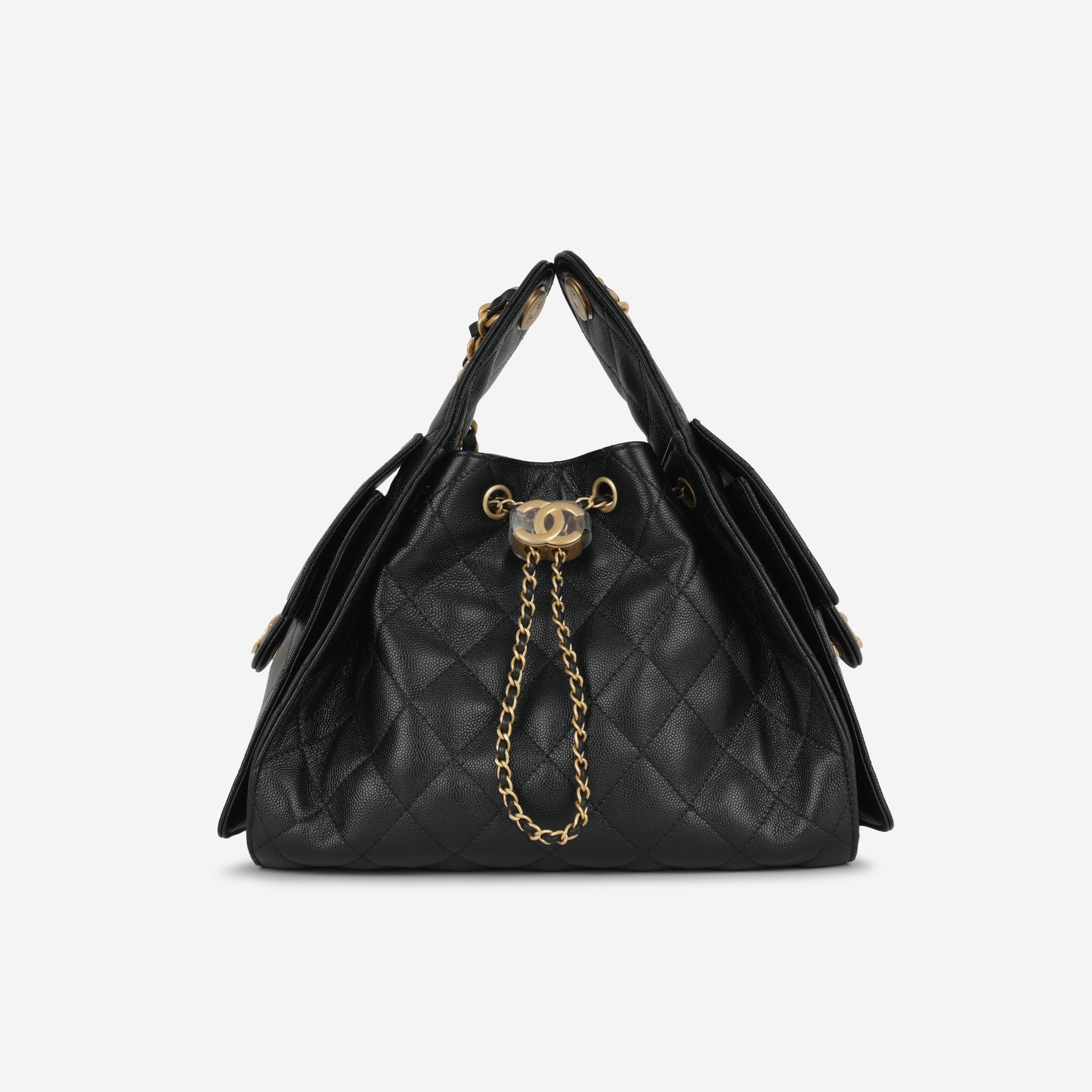 Chanel Small 25 Hobo Black Caviar Antique Gold Hardware