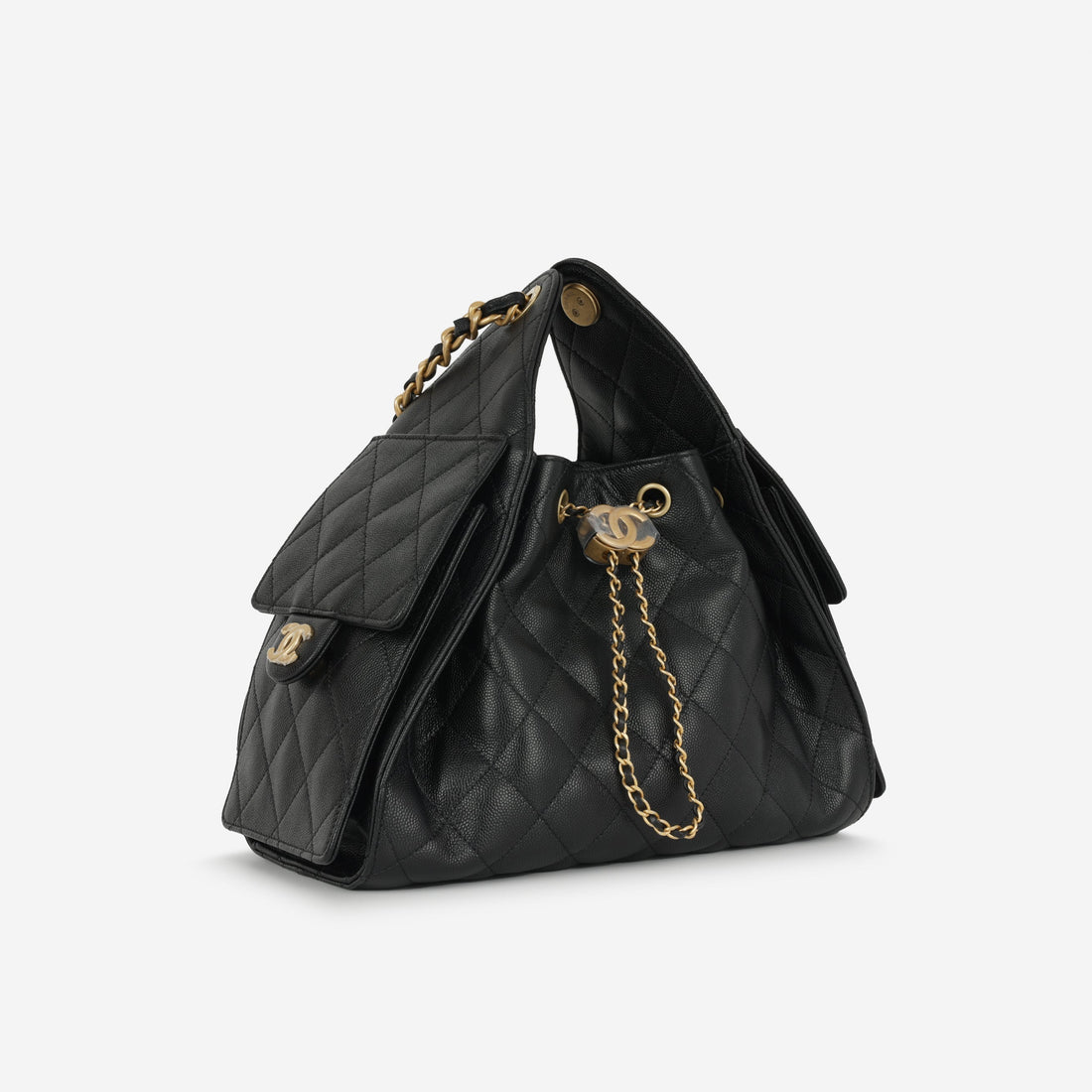 Chanel Small 25 Hobo Black Caviar Antique Gold Hardware