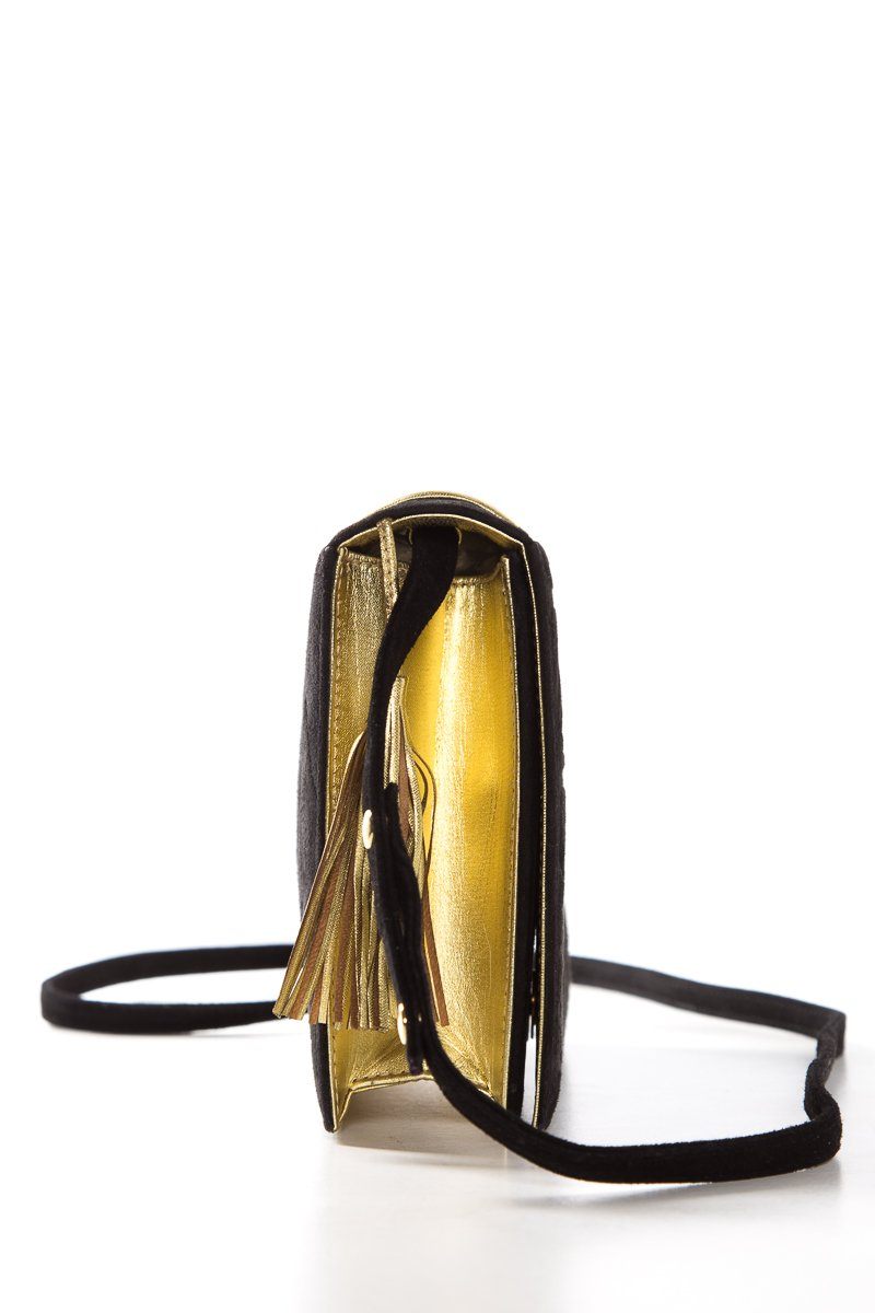 Paloma Picasso Black & Gold Embossed Suede Clutch