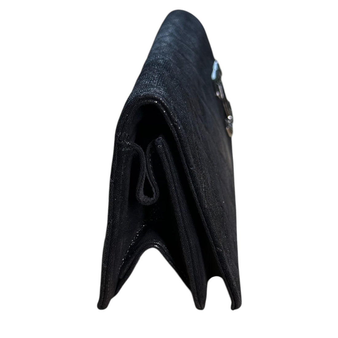 CC Black Quilted Iridescent Calfskin Strass Long Clutch