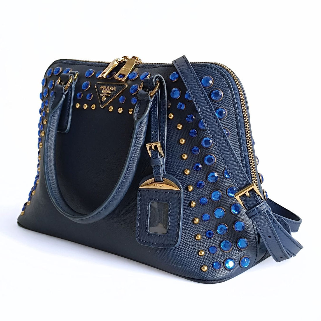 PRADA Bijoux shoulder bag in blue Saffiano leather
