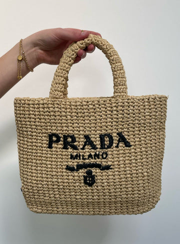 Prada Small Raffia Tote Bag (Tan)