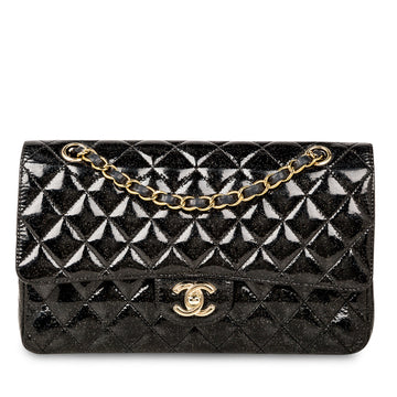 Chanel Classic Flap Bag Medium Patent Black Glitter