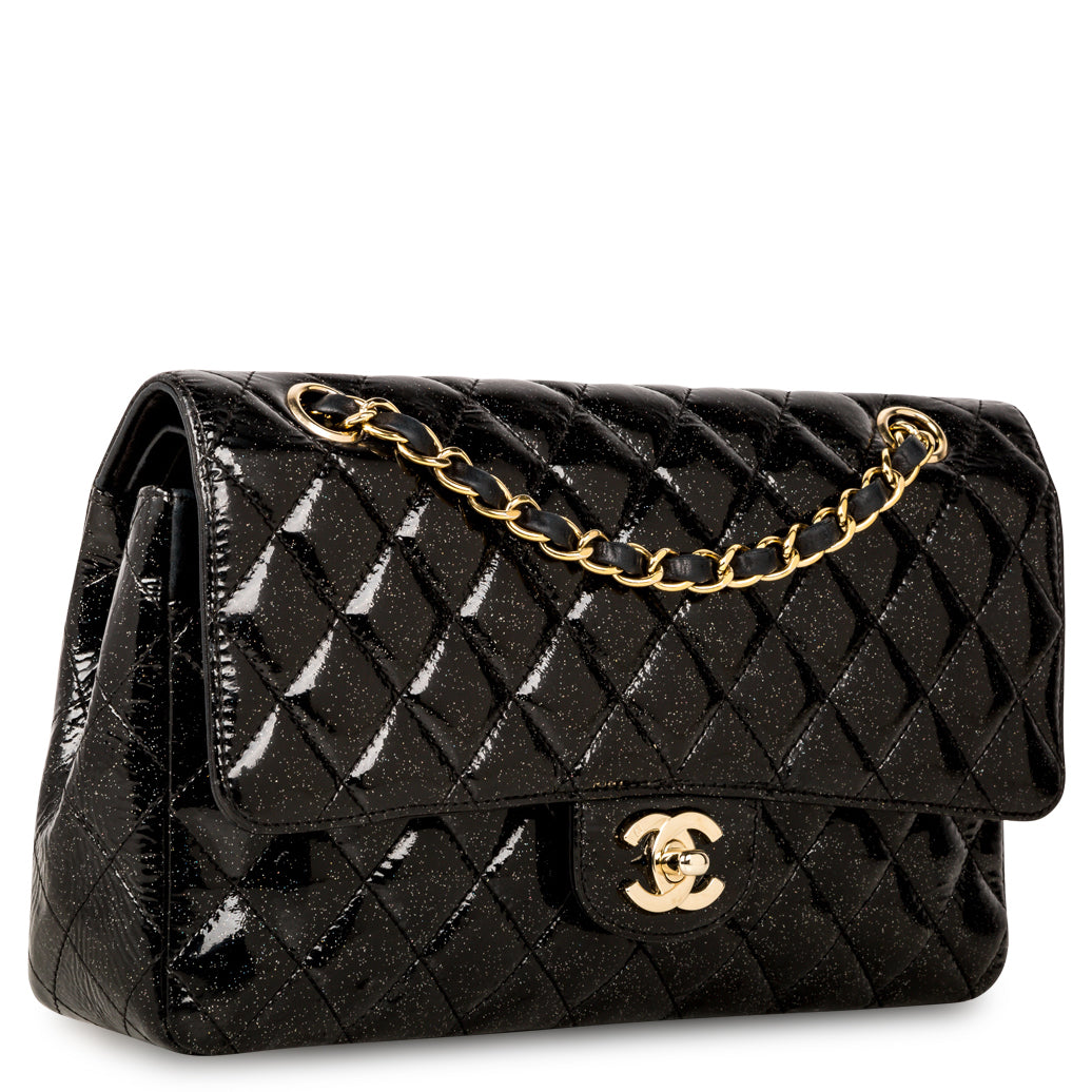 Chanel Classic Flap Bag Medium Patent Black Glitter
