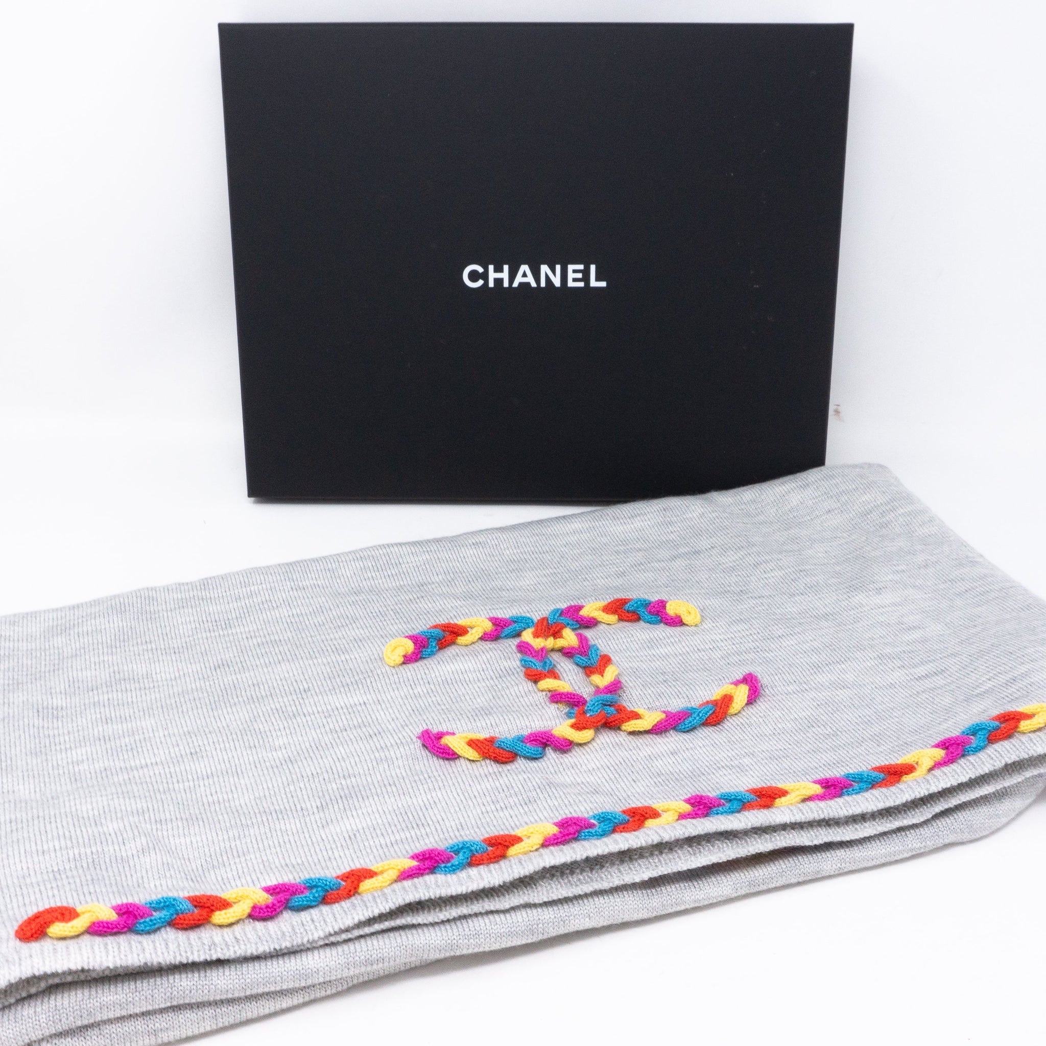 Colorful CC Long Scarf Gray Wool & Silk