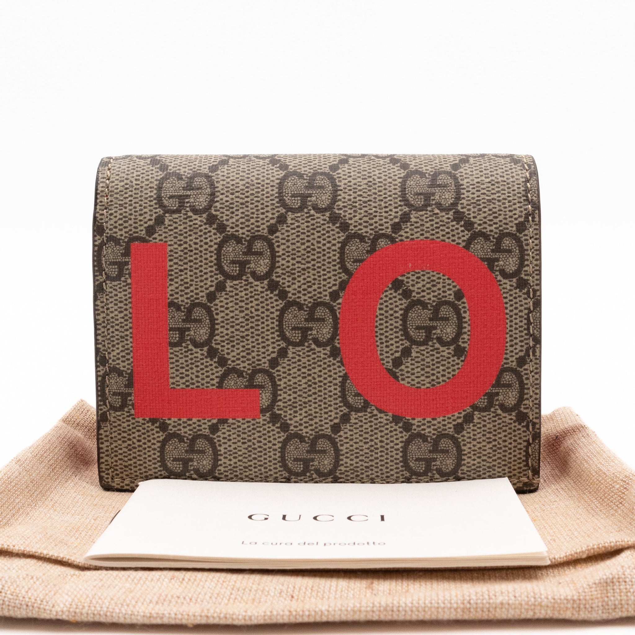 Gucci LOVE Card Case Flap Wallet GG Supreme Canvas Red