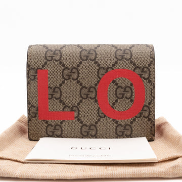 Gucci LOVE Card Case Flap Wallet GG Supreme Canvas Red