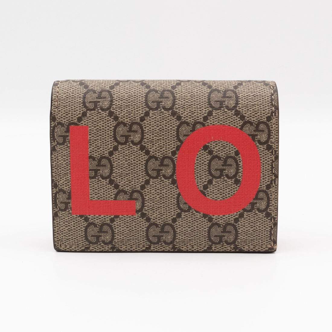 Gucci LOVE Card Case Flap Wallet GG Supreme Canvas Red