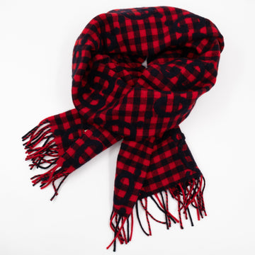 Gucci GG Plaid Tartan Wool Scarf Stole Red & Dark Blue