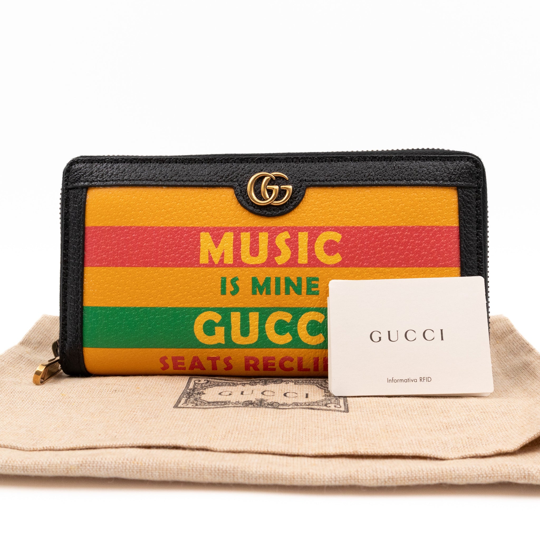 Gucci Gucci 100 Music Is Mine Zip Around Wallet Black & Yellow Leather