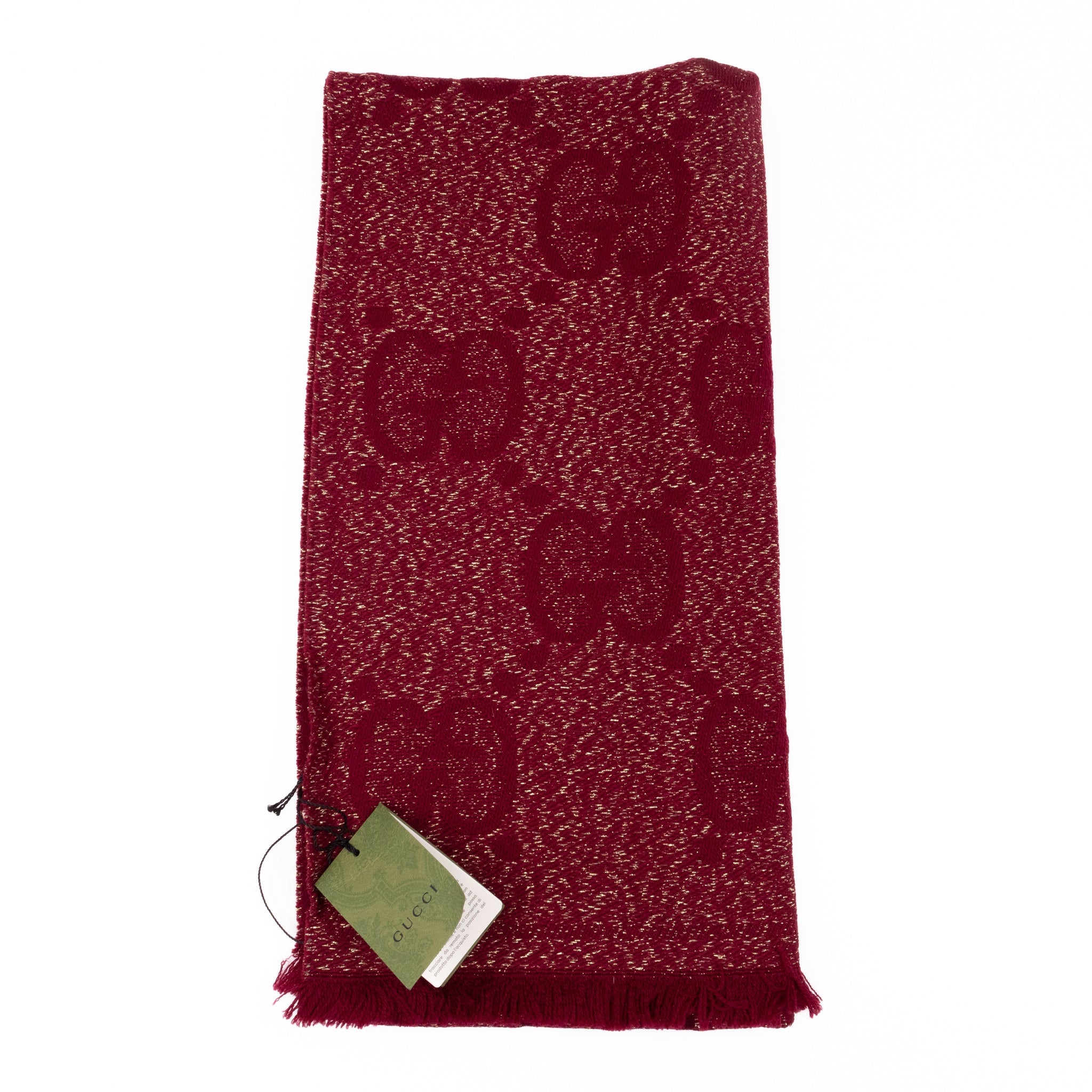 Gucci GG Jacquard Knitted Lady Nest Lux Scarf Red & Gold