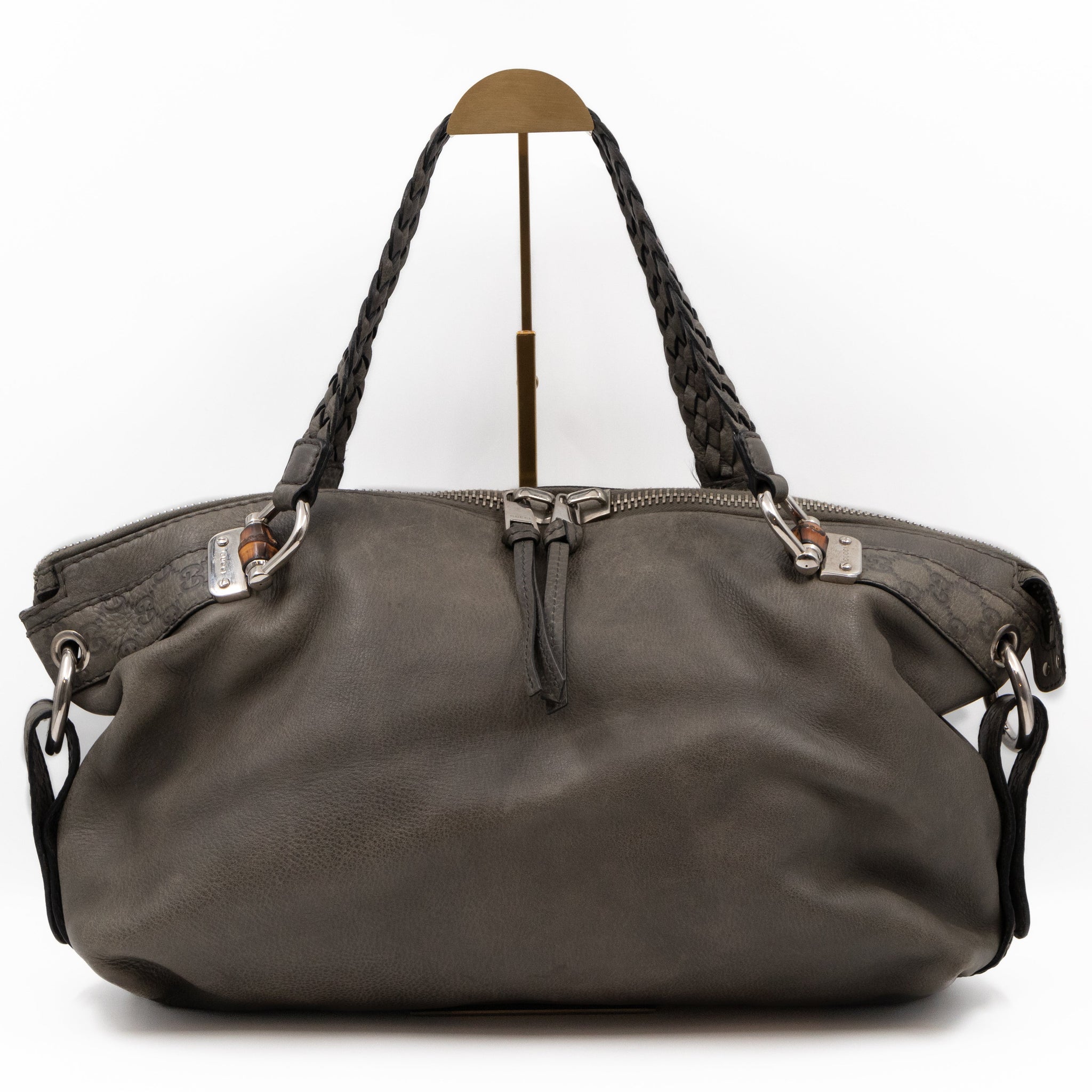 Gucci Bamboo Bar Shoulder Bag Grey Leather