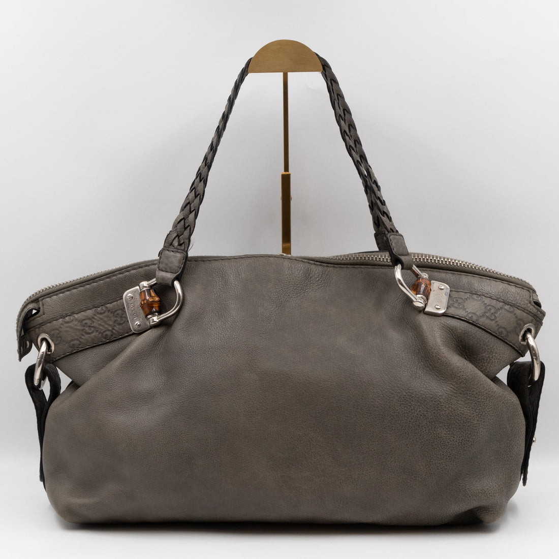 Gucci Bamboo Bar Shoulder Bag Grey Leather