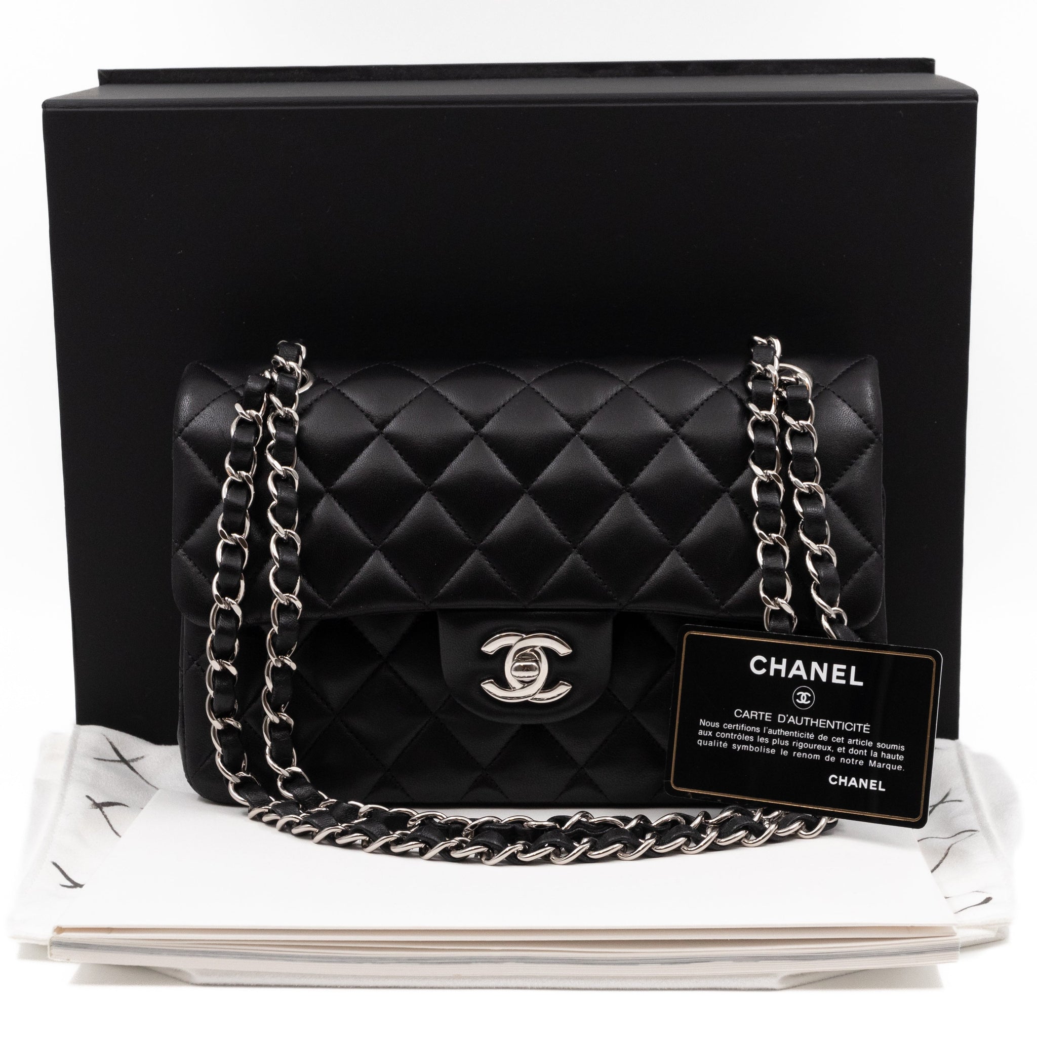 Classic Double Flap Small Black Lambskin Silver