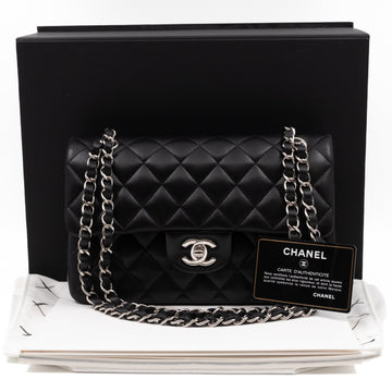 Classic Double Flap Small Black Lambskin Silver