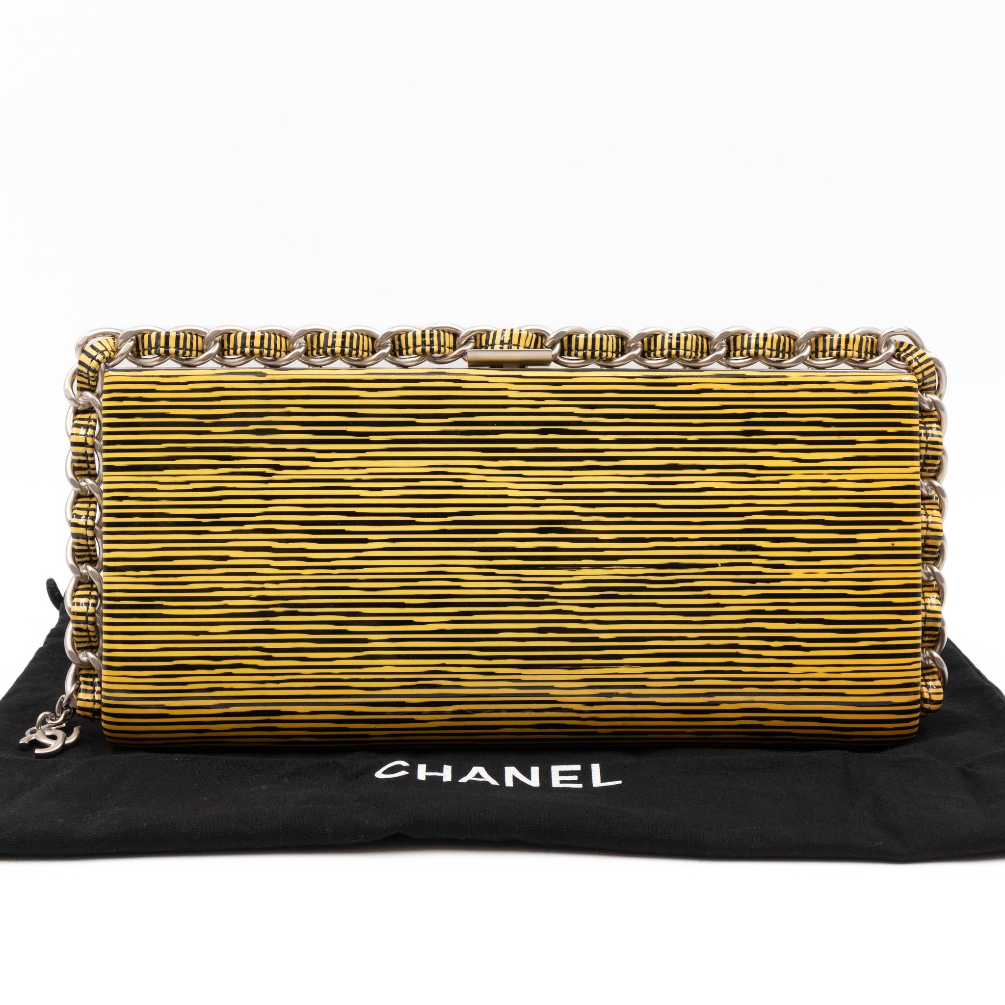 Long Frame Clutch Yellow Striped Patent Leather