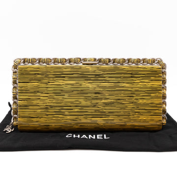 Long Frame Clutch Yellow Striped Patent Leather