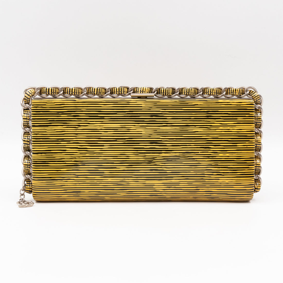 Long Frame Clutch Yellow Striped Patent Leather