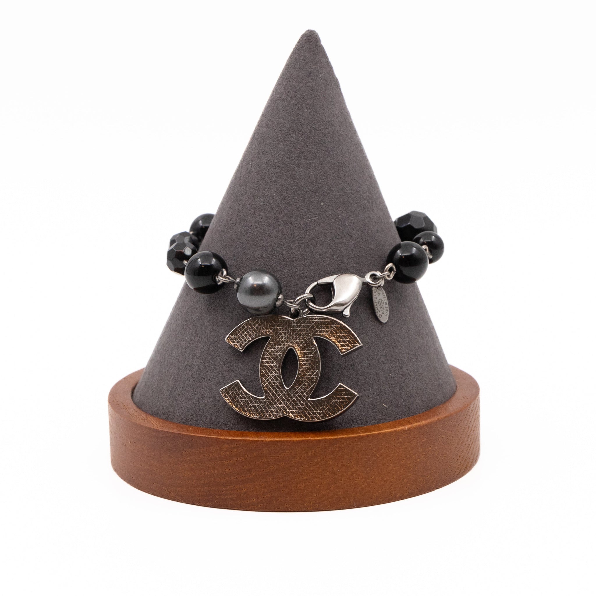 CC Coco Mark Black Bead Charm Bracelet