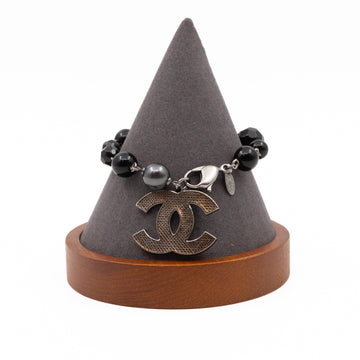CC Coco Mark Black Bead Charm Bracelet