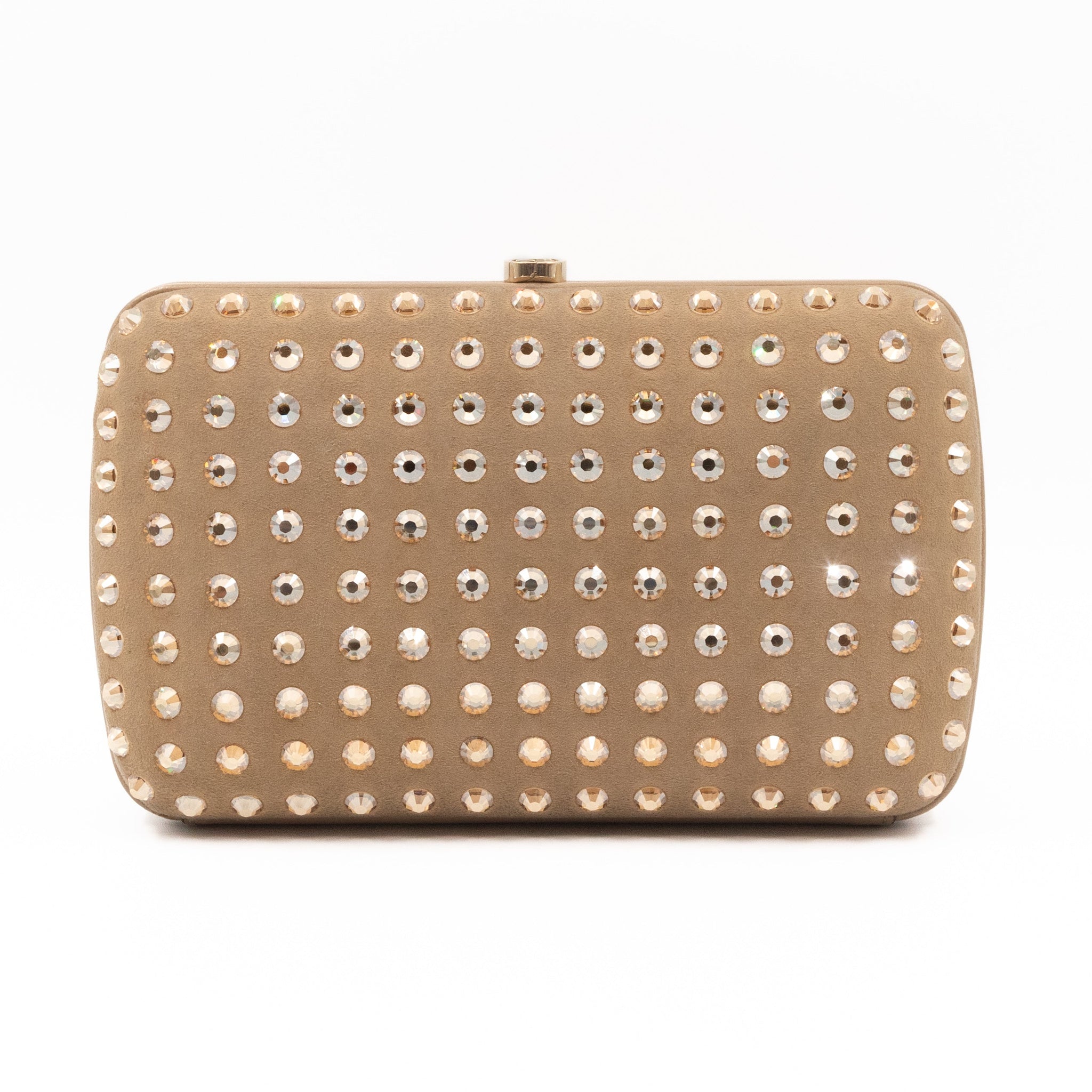 Gucci Broadway Khaki Suede Crystal Embellished Clutch