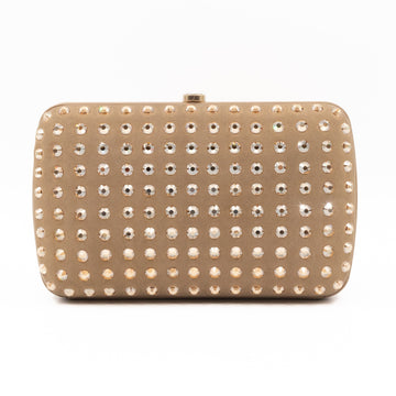 Gucci Broadway Khaki Suede Crystal Embellished Clutch