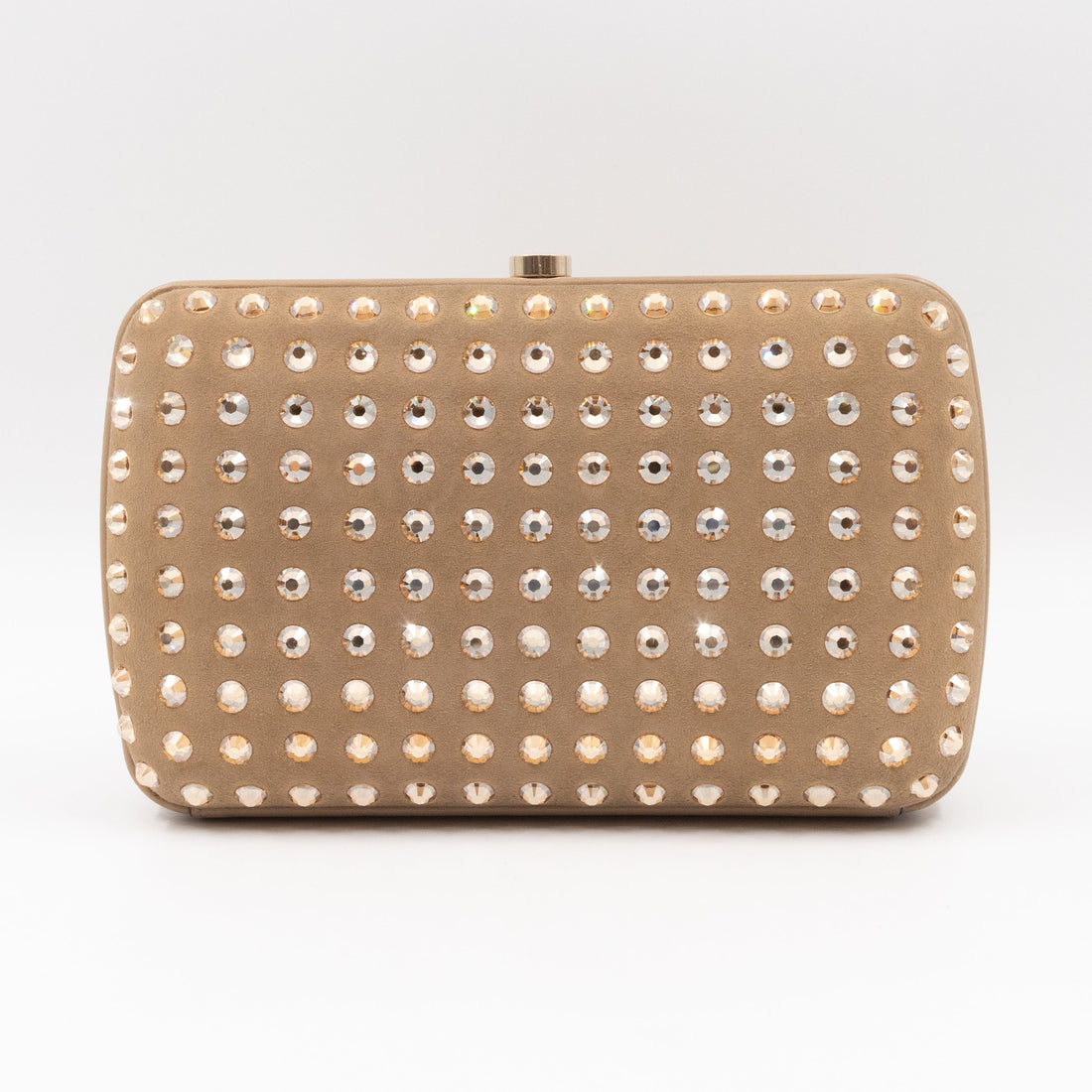 Gucci Broadway Khaki Suede Crystal Embellished Clutch