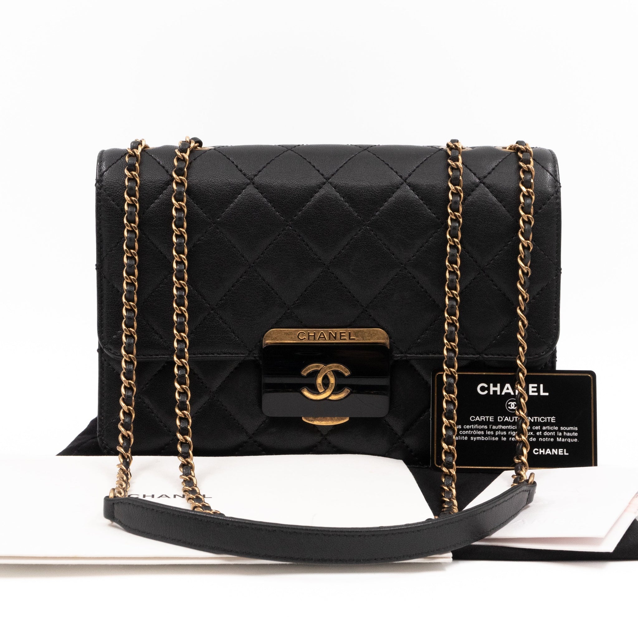 CC Beauty Lock Flap Bag Black Leather