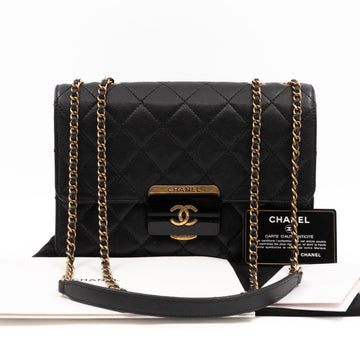 CC Beauty Lock Flap Bag Black Leather