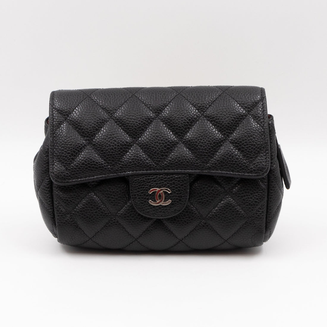 Small Flap Cosmetic Case Quilted Caviar Black