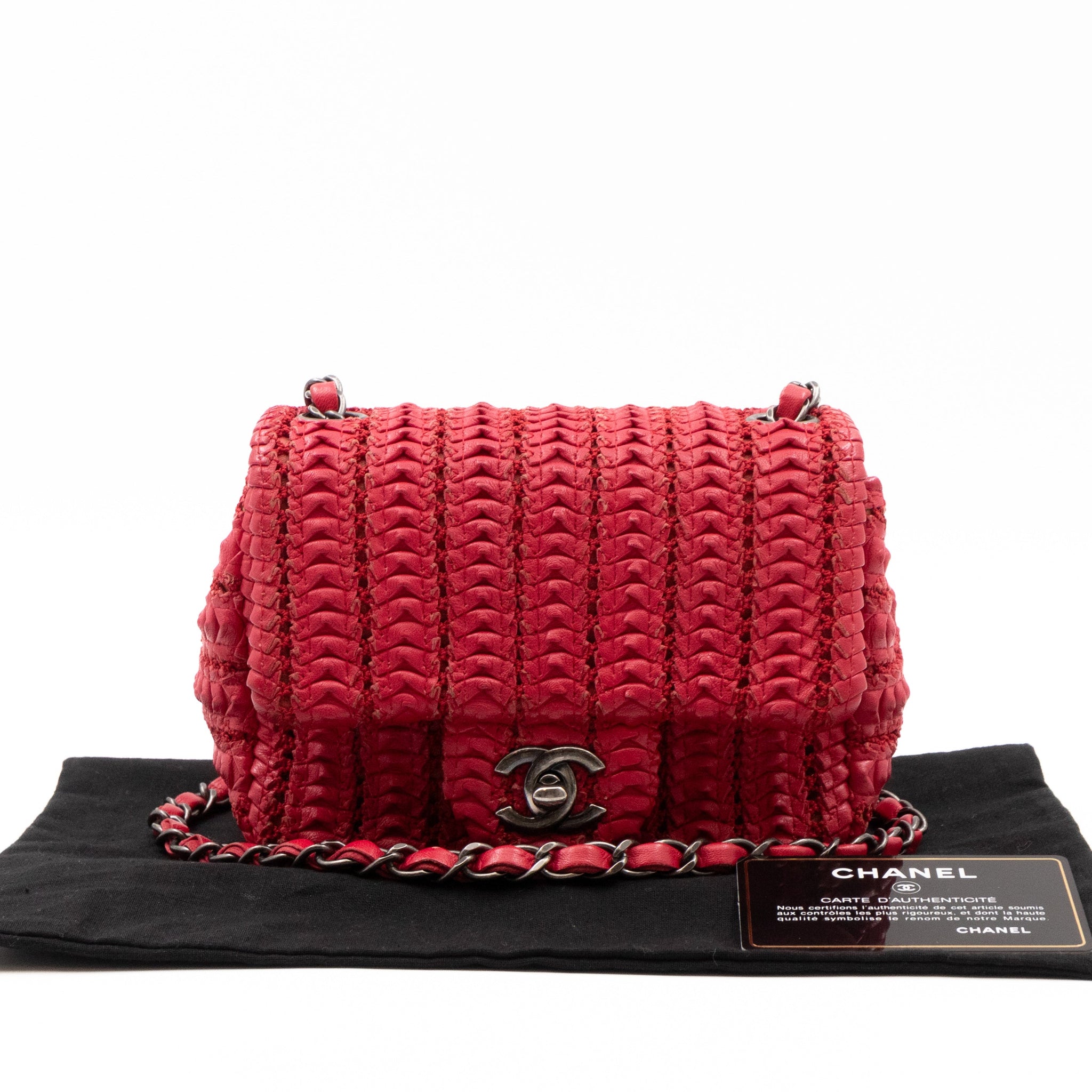 Classic Flap Mini Square Crochet Red Lambskin