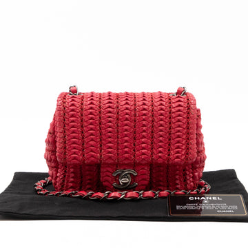 Classic Flap Mini Square Crochet Red Lambskin