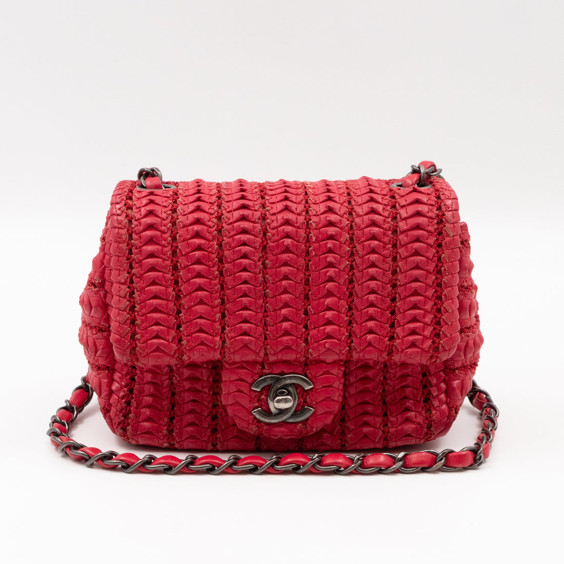 Classic Flap Mini Square Crochet Red Lambskin