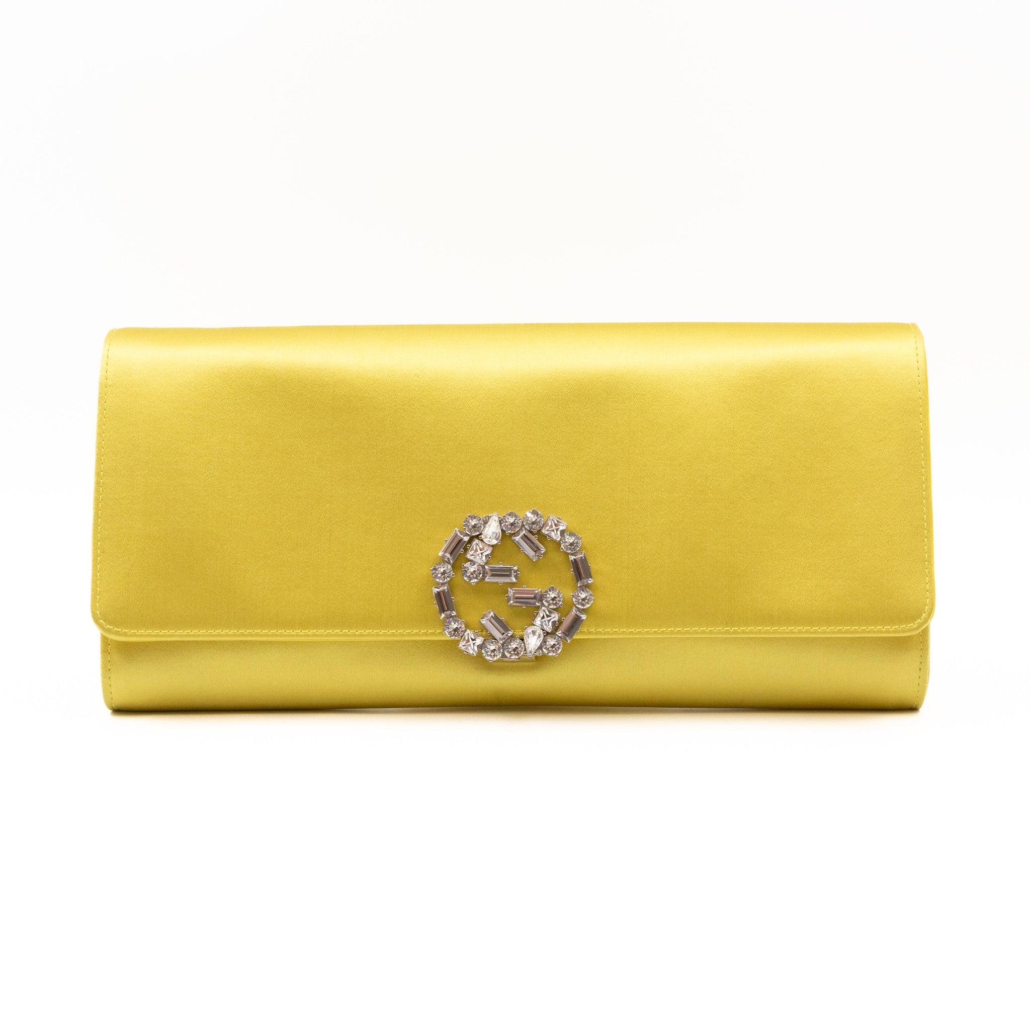 Gucci Broadway Clutch Yellow Satin with Crystals